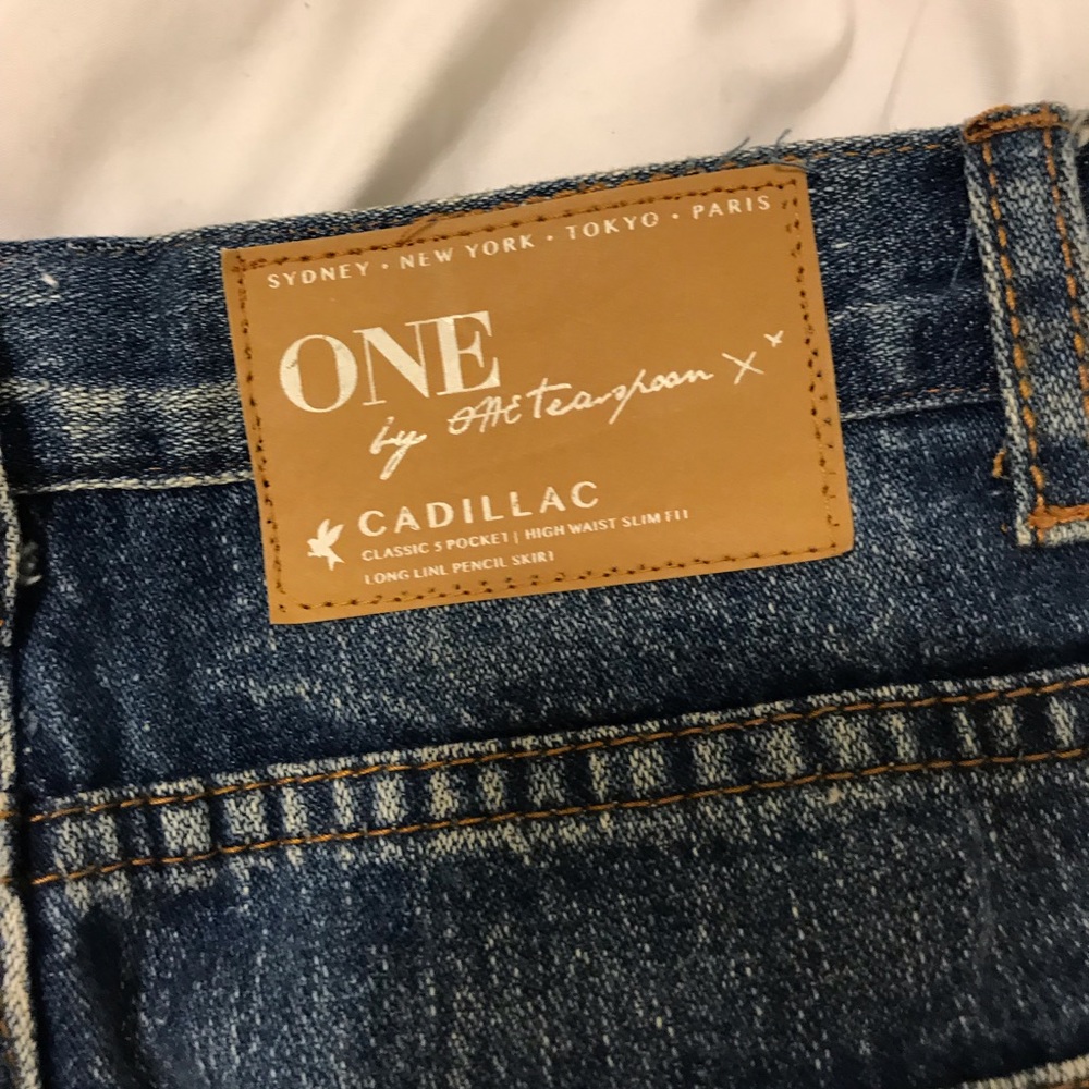 One Teaspoon Cadillac denim midi slit skirt 24 25 - Picture 4 of 5